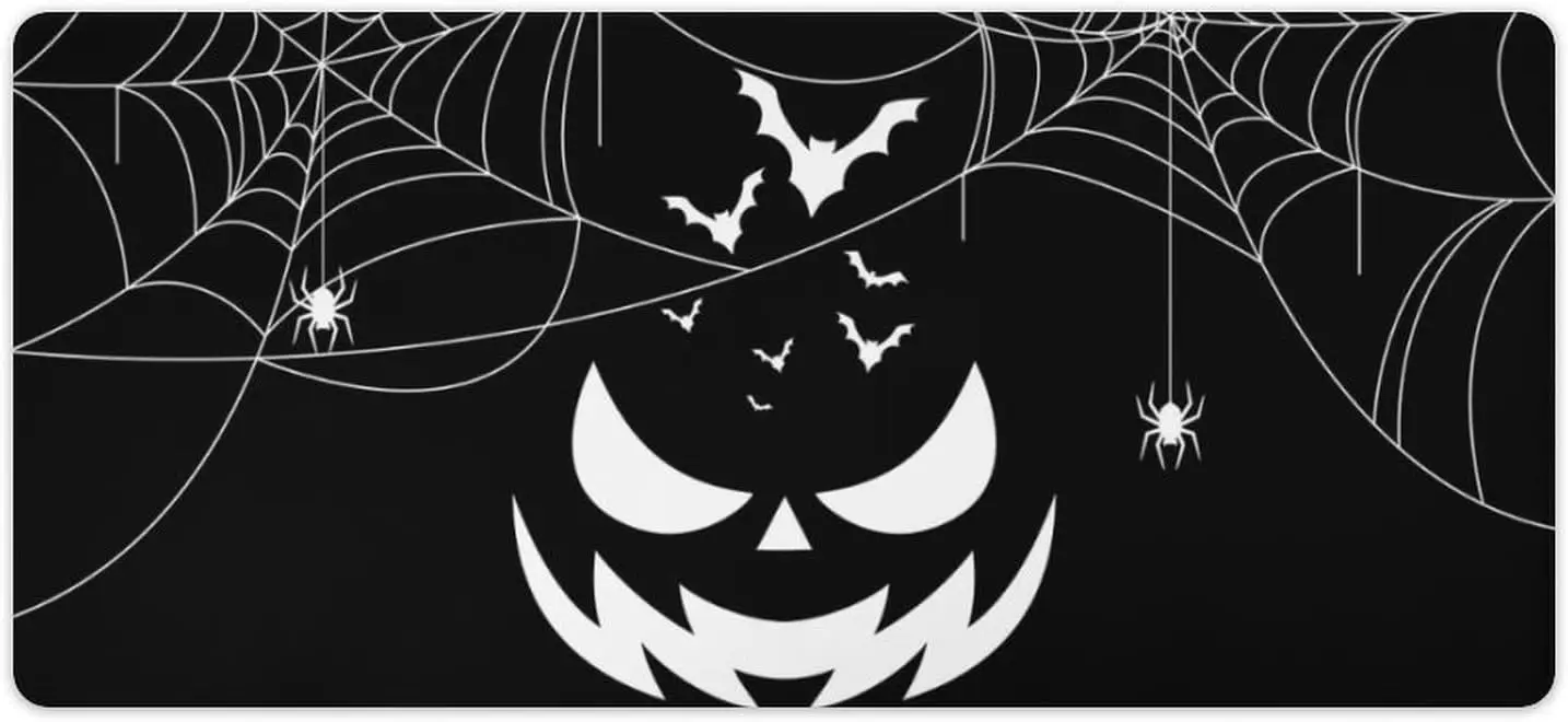 

Gaming Mouse Pad Funny Spider Web Bats Mouse Pad XXL Halloween Pumpkin Desk Mats Stitched Edge Rubber Base Desk Mat 36 X 16 Inch