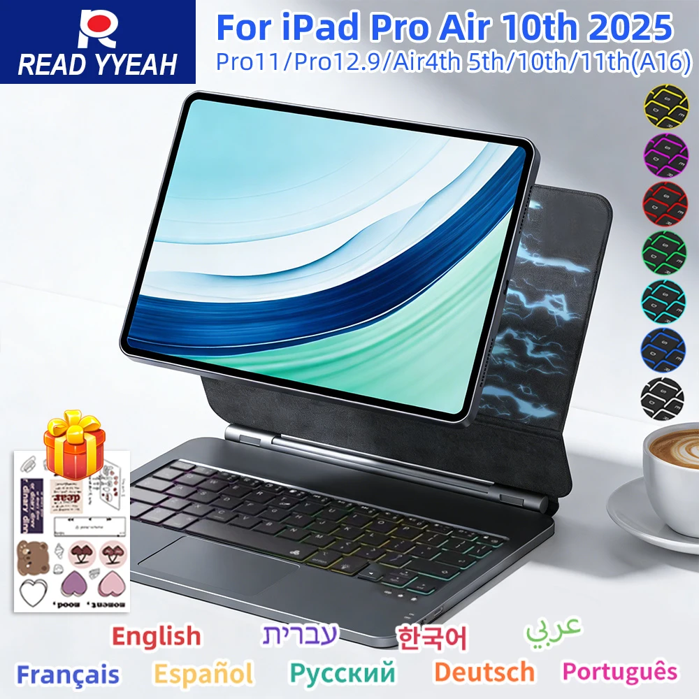 

Backlit Lightweight Magic Keyboard for iPad 11th A16 2025 Air 6 Case for iPad 10th Pro 11 12.9 2018-2022 Pro 13" M2 Air 4 5 10.9