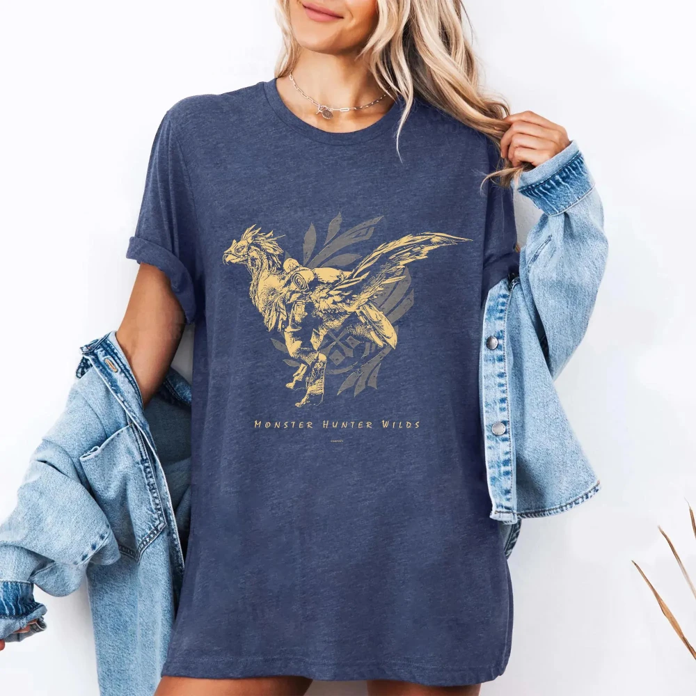 Monster Hunter Wilds Shirt Rathalos Gold Tee Capcom MH Rise MH World 90s Vintage Gamer Gift Doshaguma Men Women All-Season Black