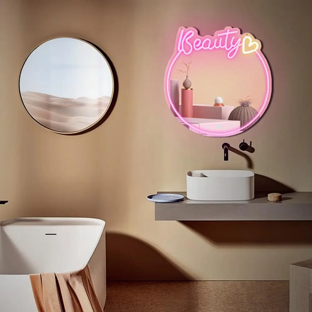 헬로 고저스 네온 사인 거울, 벽 장식 아트용, 화려한 네온 거울 조명, 소녀 방 드레서, 따뜻한 흰색 거울 조명