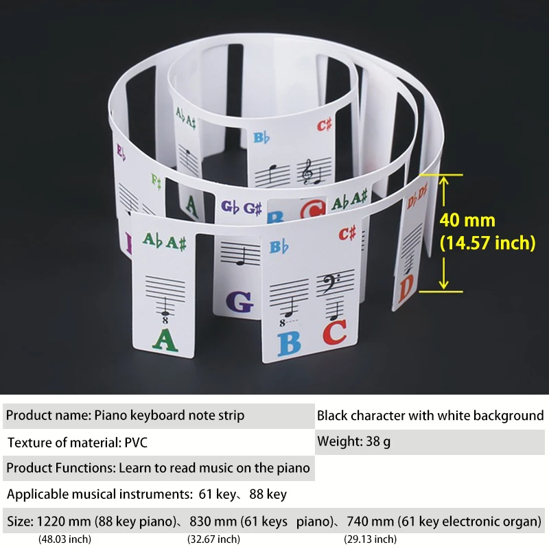 Pomocnik dla początkujących pianistów: etykiety na klawisze pianina 88/61 klawiszy, zdejmowane, do nauki oznaczeń nut.