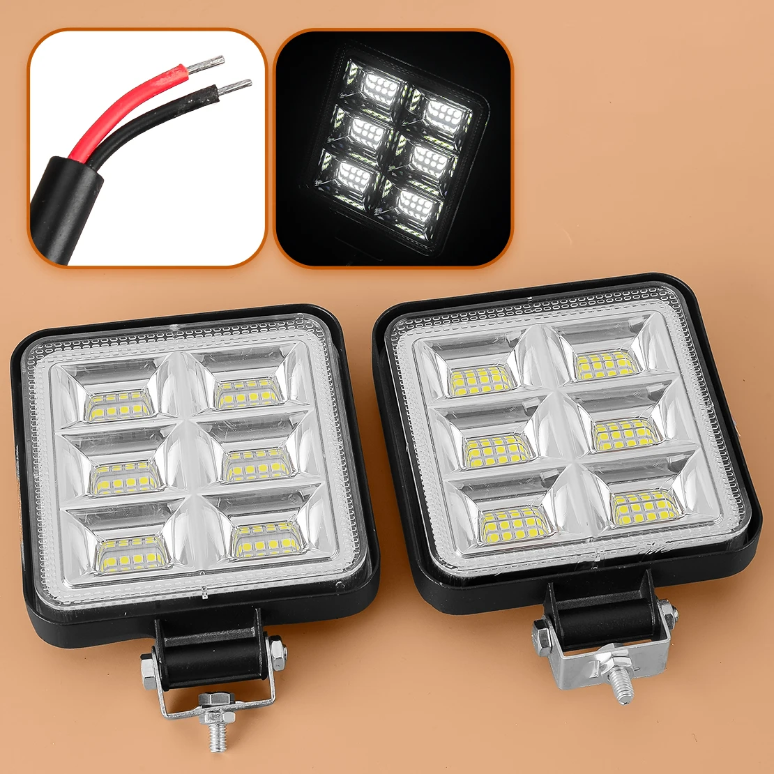 2pcs Square 4-Inch White LED Work Light Pods Flood Spot Lamp For Truck Off Road SUVs Vans Cars