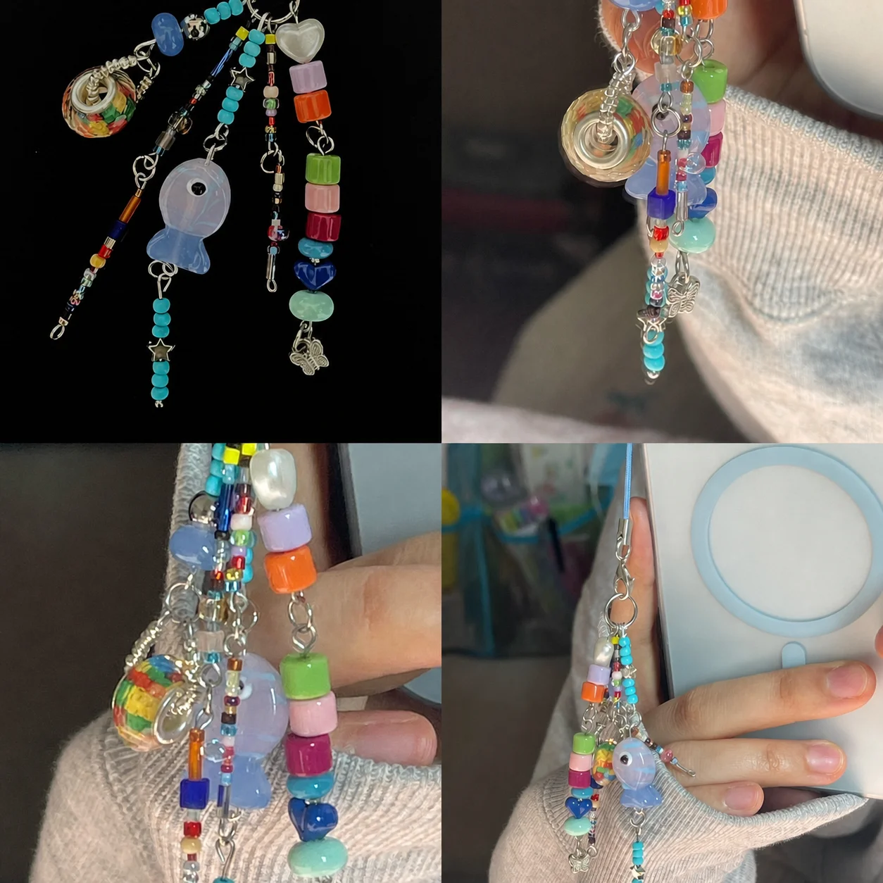 Beaded Pendant Mixed Color Decorative Keychain Beaded Key Chain Charm Colorful Acrylic Bead Charm For Daily Matching Personal