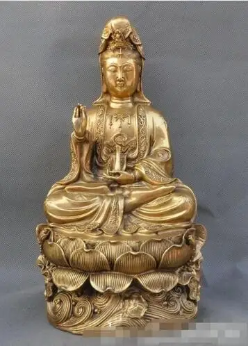 

YM 306 15"chinese buddhism brass copper lotus hold vase Kwan-Yin GuanYin goddess statue