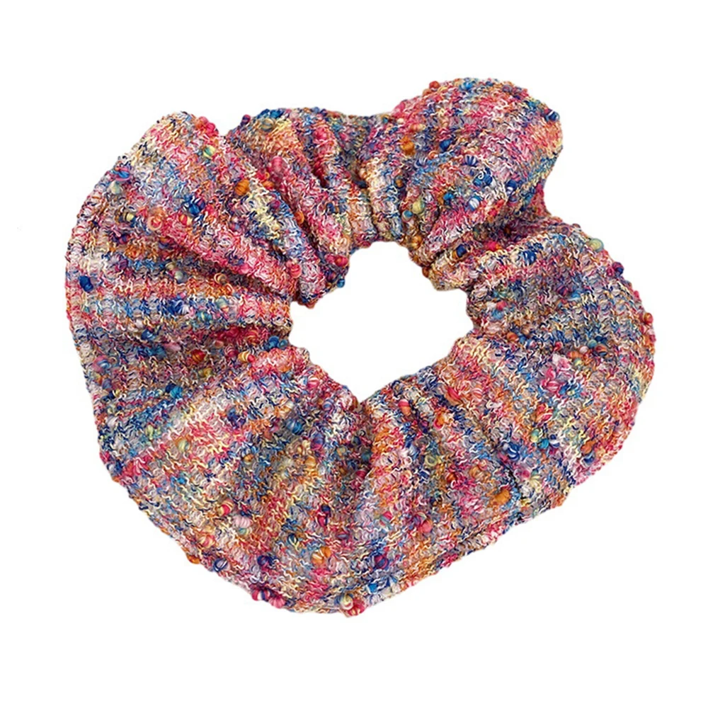 Korean Woolen Handmade Colorful knitting Scrunchies Headwear Autumn Winter Sweet Plush Hair Band Female Hair Accessories