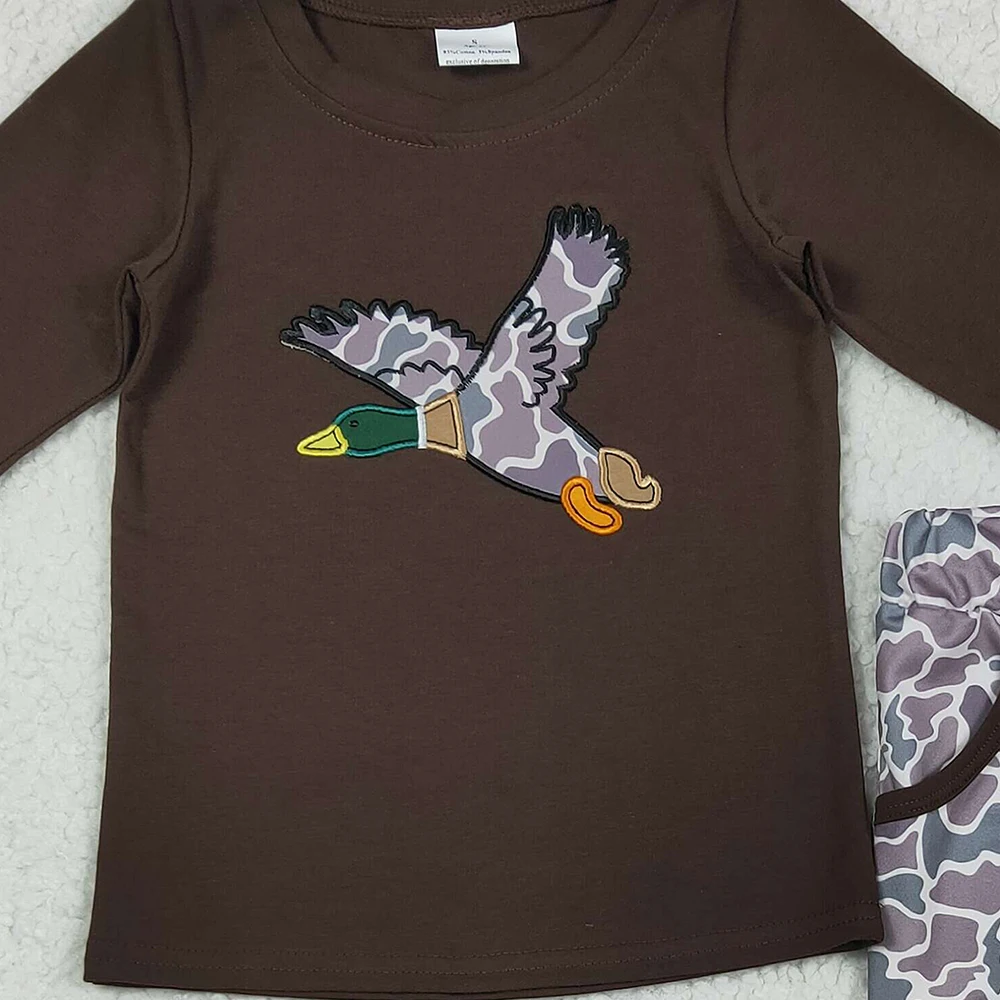 Z814-09 BLP1123 طفل الفتيان ملابس طويلة الأكمام مع السراويل مجموعة بطة طباعة الاطفال أطقم ملابس من المتجر #3