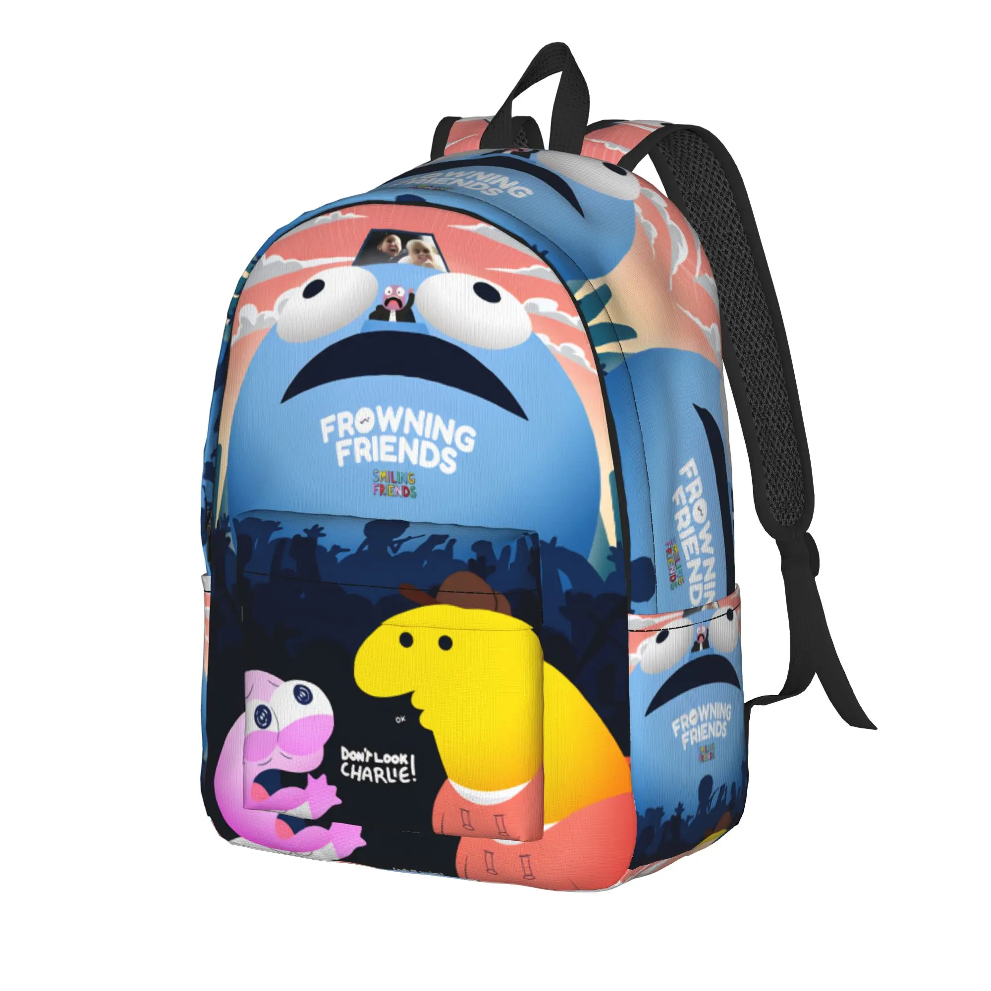 Smiling Friends Pim And Charlie Backpack  University Backpacks Unisex Style High School Bags Colorful Lightweight Rucksack