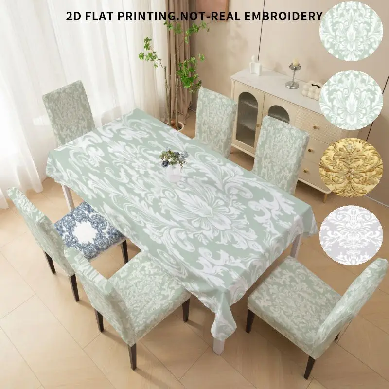 

Elastic dining chair cover bow chair cover tablecloth, ethnic style luxury style 2D flat pattern