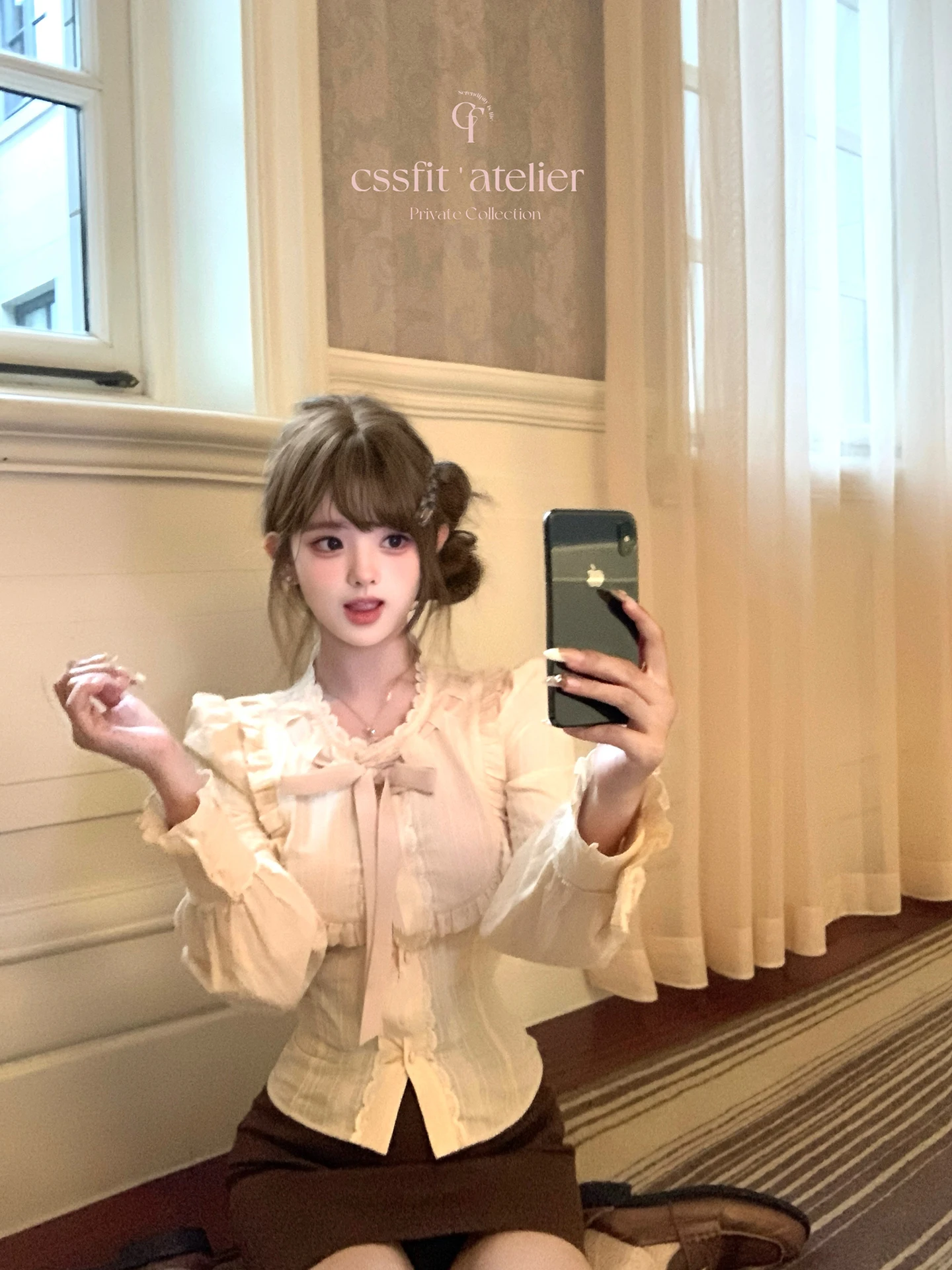 

Женский комплект из чистого хлопка: юбка с завышенной талией и блузка с длинным рукавом, круглым вырезом, в стиле Cleanfit, осенний повседневный модный образ