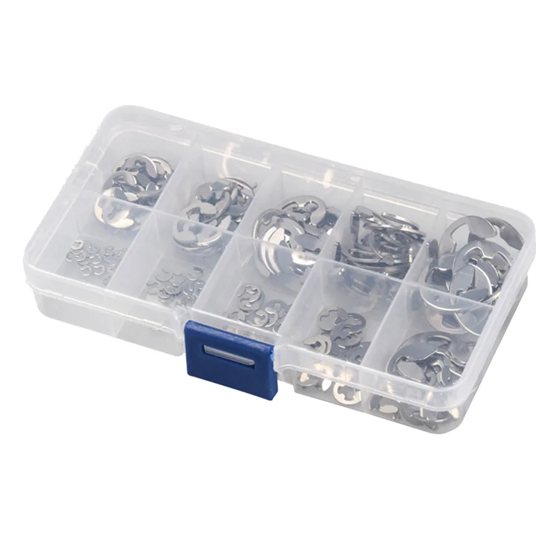 200 PCS 304 Stainless Steel E Clip Washer Assortment Kit Circlip Retaining Ring for Shaft Fastener M1.5-M10