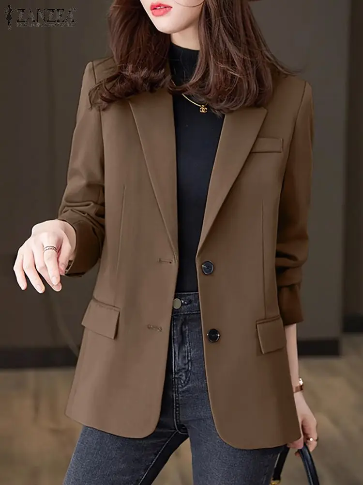 ZANZEA Autumn Vintage OL Coats Woman Korean Fashion Blazer Long Sleeve Lapel Neck Outwear Elegant Work Solid Color Jackets 2024