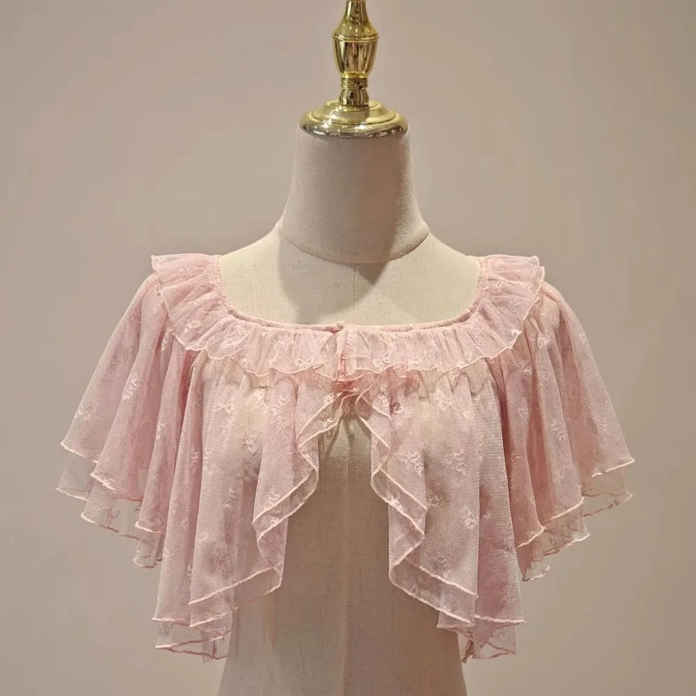 

Летнее короткое пальто-накидка в стиле Лолита для женщин, милое кавайное, с кружевом и сеткой, с открытым передом, пончо, готическое, ретро, милое, в стиле принцессы, накидки-шарфы