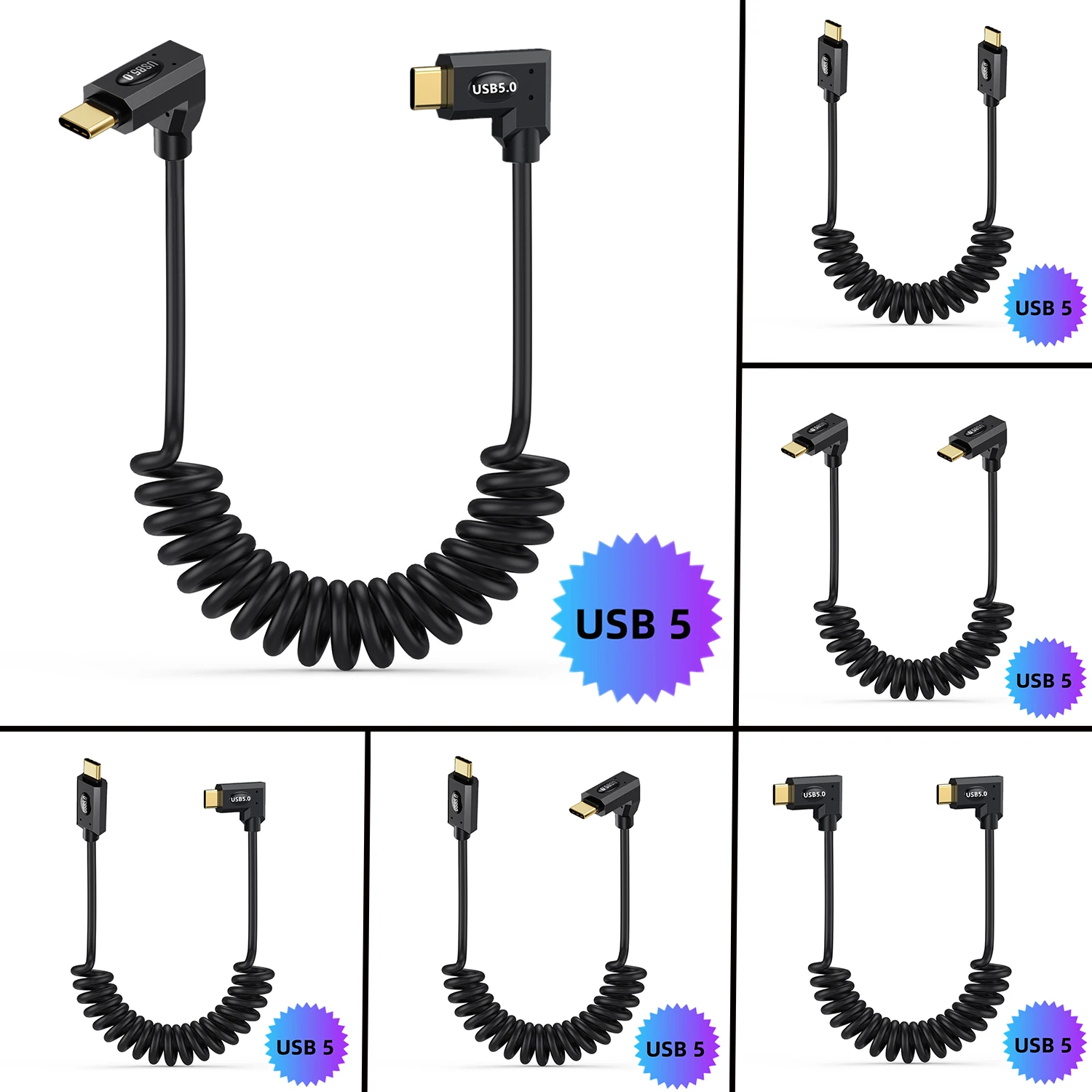 80Gbps Spring Telescopic USB 5.0 Type-C Male To Male 16K/Dual 8K60HZ Lightning Multi Functional Fast Charging Data Cable 240W 5A
