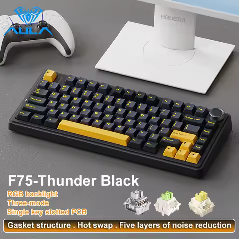 AULA F75 Wireless Mechanical Keyboard 3Mode Long Battery Life Hot Swap Gasket Low Latency Type-c Custom Office Gaming Keyboard