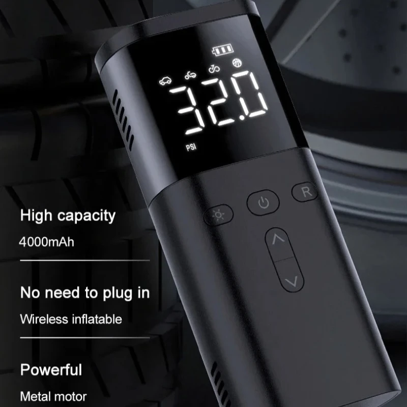 

Компрессор электрического воздуха портативный: неосновныйáticos, перезаряжаемый с lámpara LED и воздушным портом), diseño inalámbrico