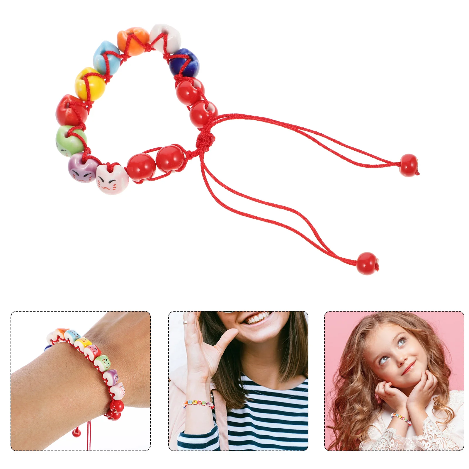 

Ceramic Fortune Cat Bracelet Adjustable Beaded Wrist Jewelry Women Red String H made Lucky Gift Popular Accessories