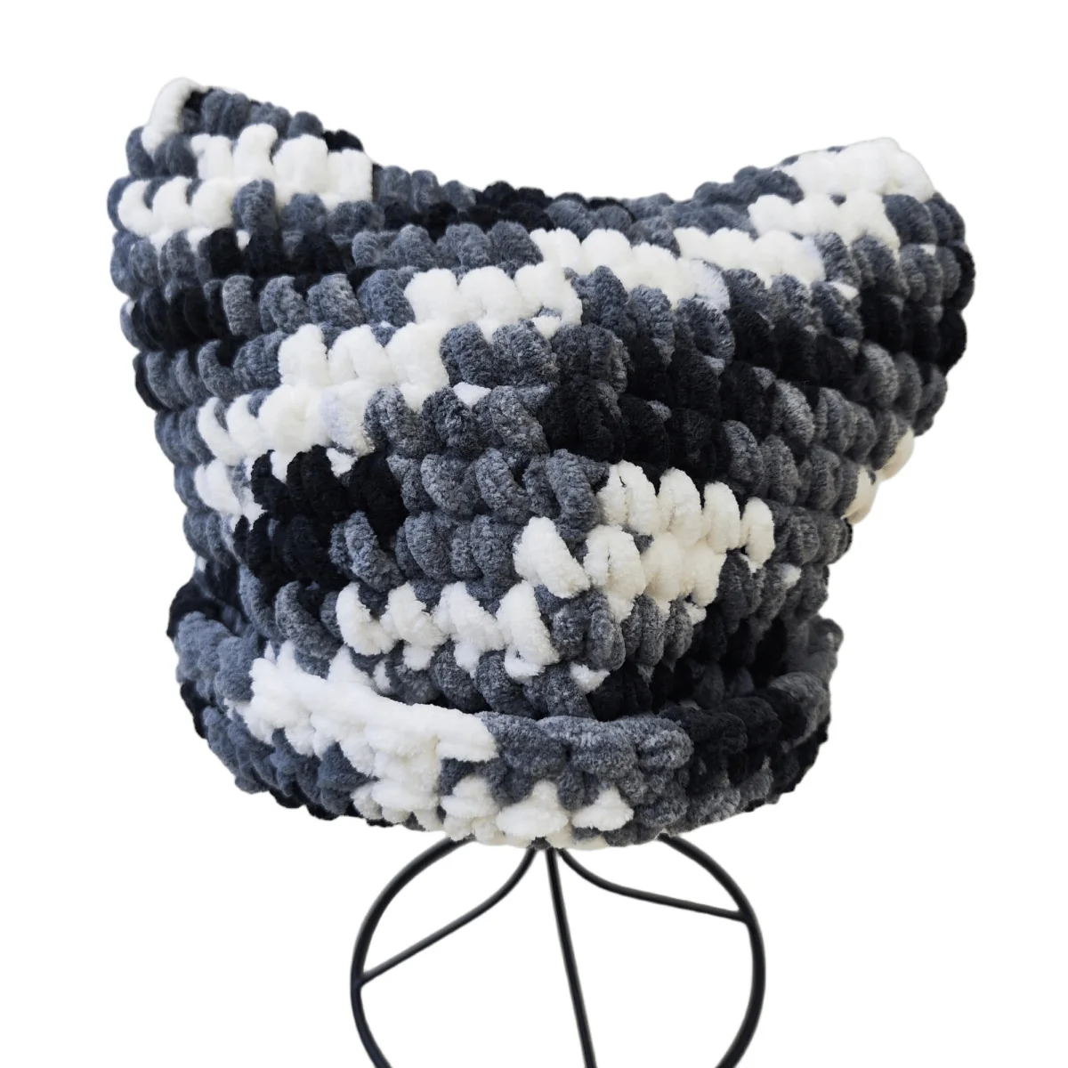 Modische Strickmütze mit Teufelshorn für Erwachsene und Damen, handgefertigte Nadelmütze aus dickem Garn, bunte Pullovermütze – Detail 8