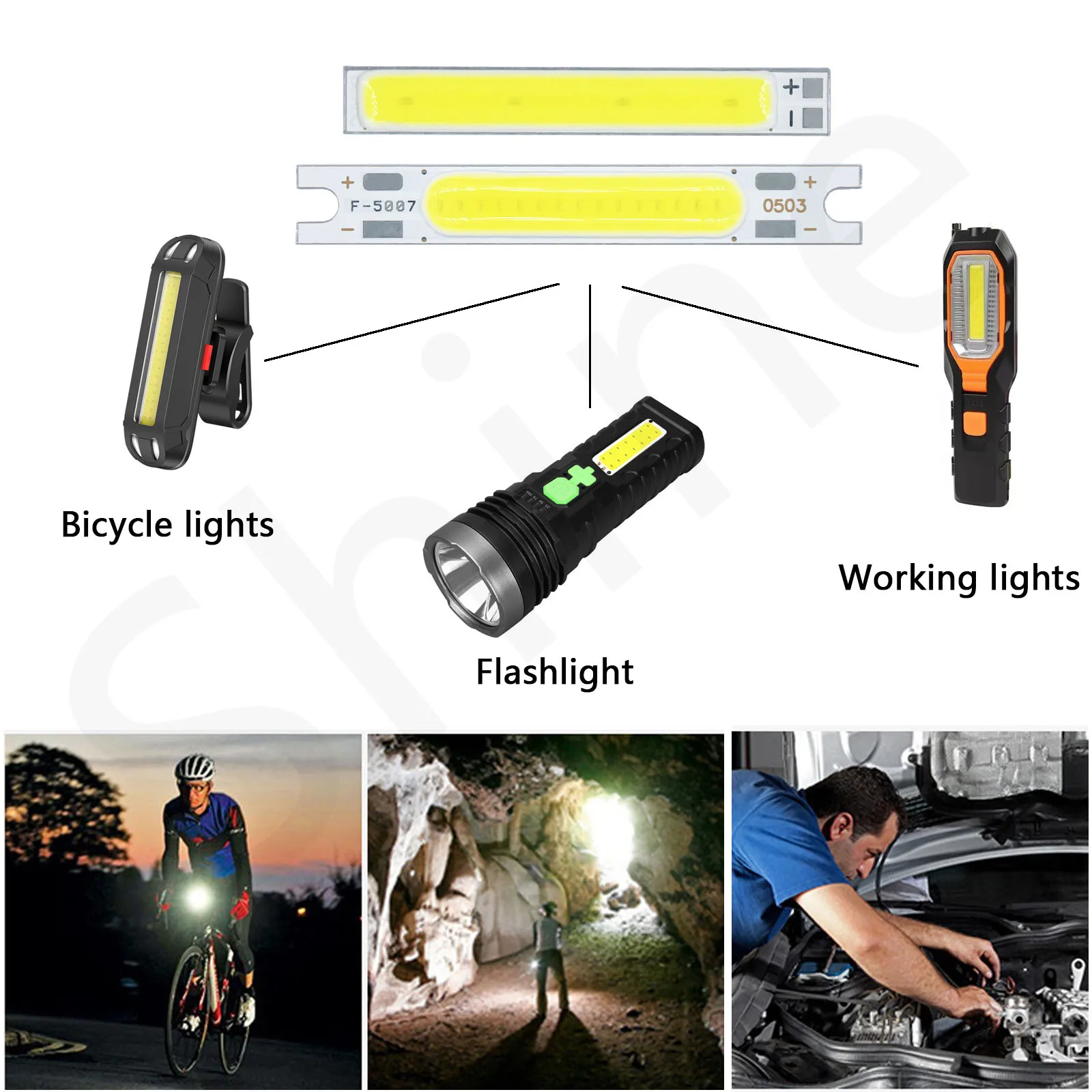 Imagem -06 - Cob Levou Chip 1w 3w 5w Dc3v 9v 12v 15v Adequado para Carro Bicicleta Lanterna Elétrica Parede Manutenção do Tubo Pcs