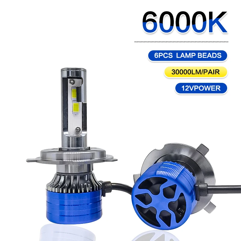

1 Pair 30000LM H4 Super Bright LED Car Headlight Bulbs 1200W CSP Chips Auto Lamps 6000K White 12V Fog Lights Plug-N-Play Fan