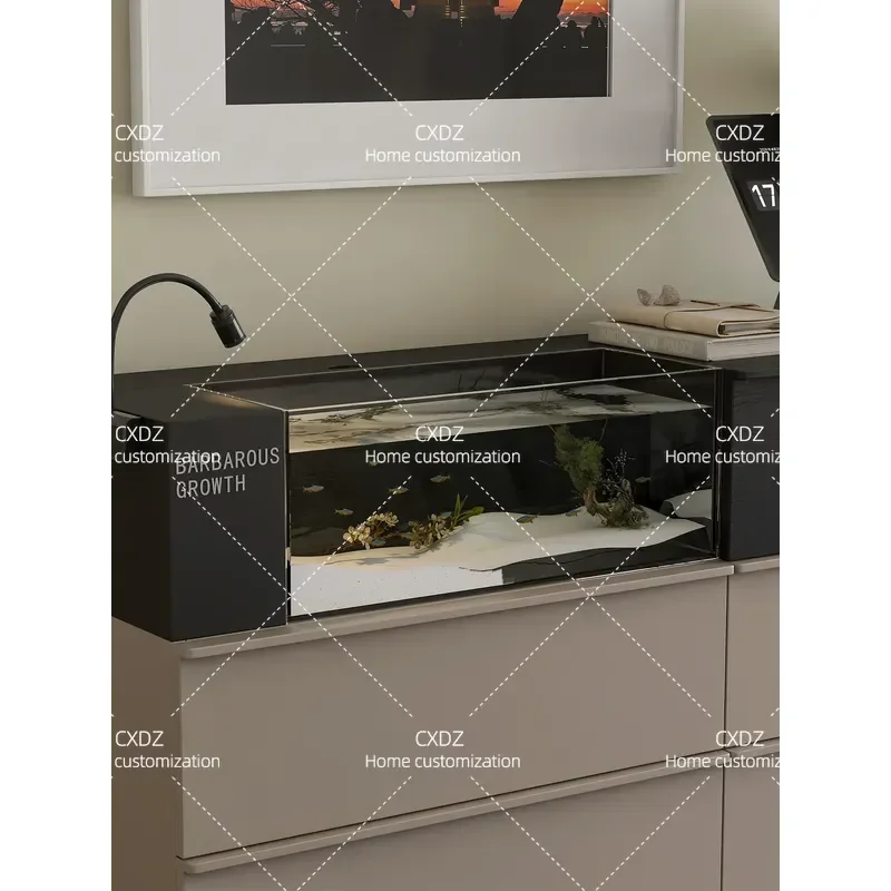 Italian Solid Wood Inlaid Fish Tank Cabinet Partition Display Stand Atmosphere Aquarium Storage Unit for Living Room Balcony