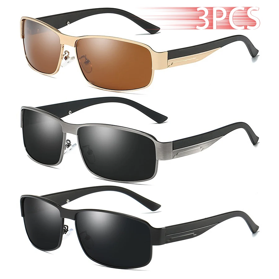 3er-Set quadratische modische Vintage-Sonnenbrillen mit Metallrahmen für Herren und Damen – Luxus-Designer-Sonnenbrillen zum Angeln und Autofahren