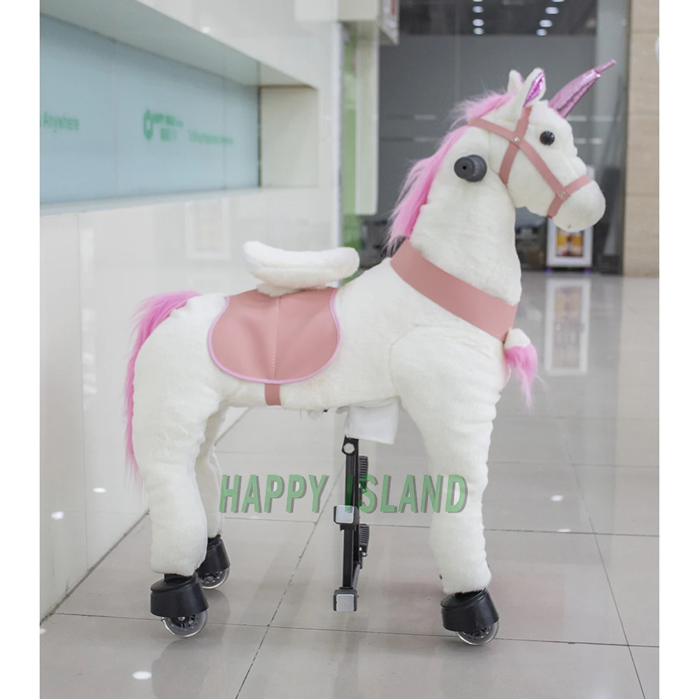 Ride on Horse Toy Kid Cute Donkey Ride on Toy for 5-12 Years Premium Riding Horse Plush Animal Toy Walking Horse with Wheels