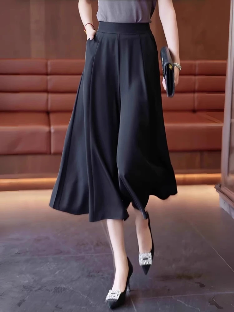 

Ice Silk High Waist Wide Leg Pants Women's Summer Thin Mom Pants Skirt Casual Loose Seven-Foot Pants ape Body pe