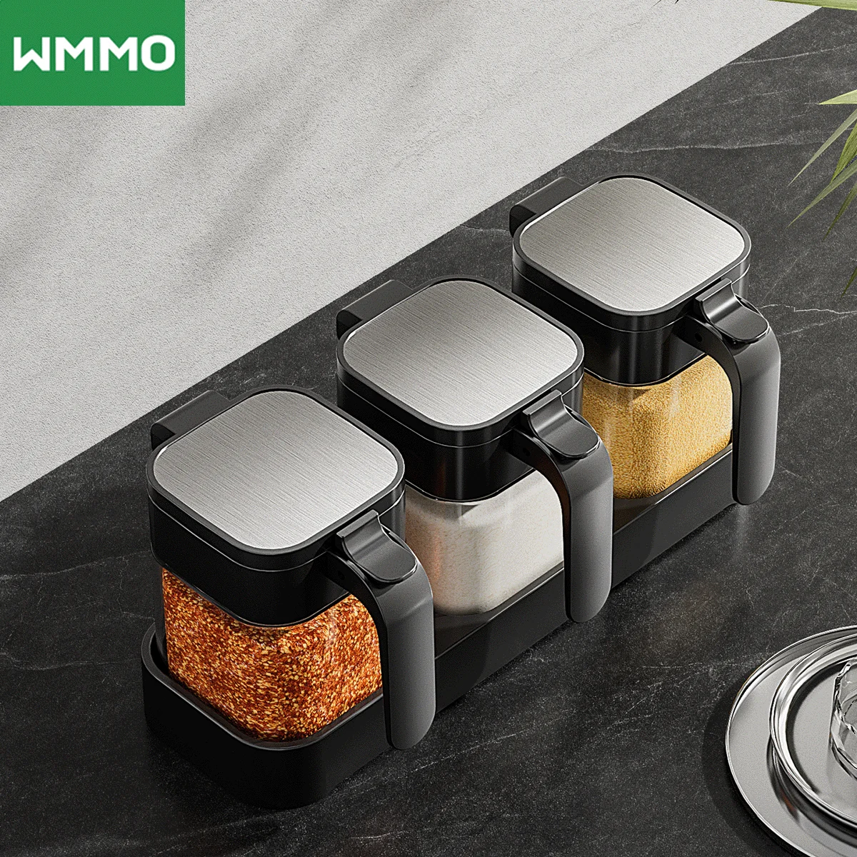 WMMO Seasoning Jar, Stainless Steel Panel, Moisture-proof & Odor-proof, Multi-functional Kitchen Seasoning Storage Container