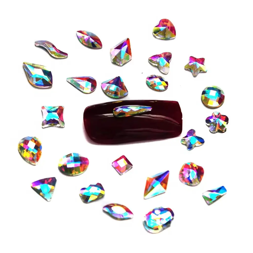 20pcs Fashion Nails Strass Crystal AB Rainbow Nail Art Mix Shapes Fancy Glass Stones for 3D Nail Charms Decorations