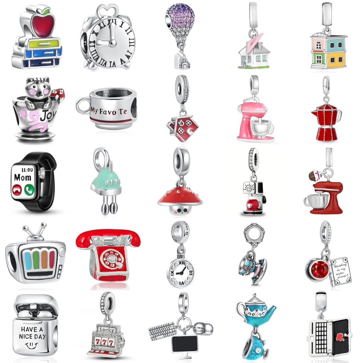 جديد 925 فضة سحر صالح الأصلي سوار إكسسوارات النساء مجوهرات التلفزيون ساعة الهاتف ماكينة القهوة حلية #1