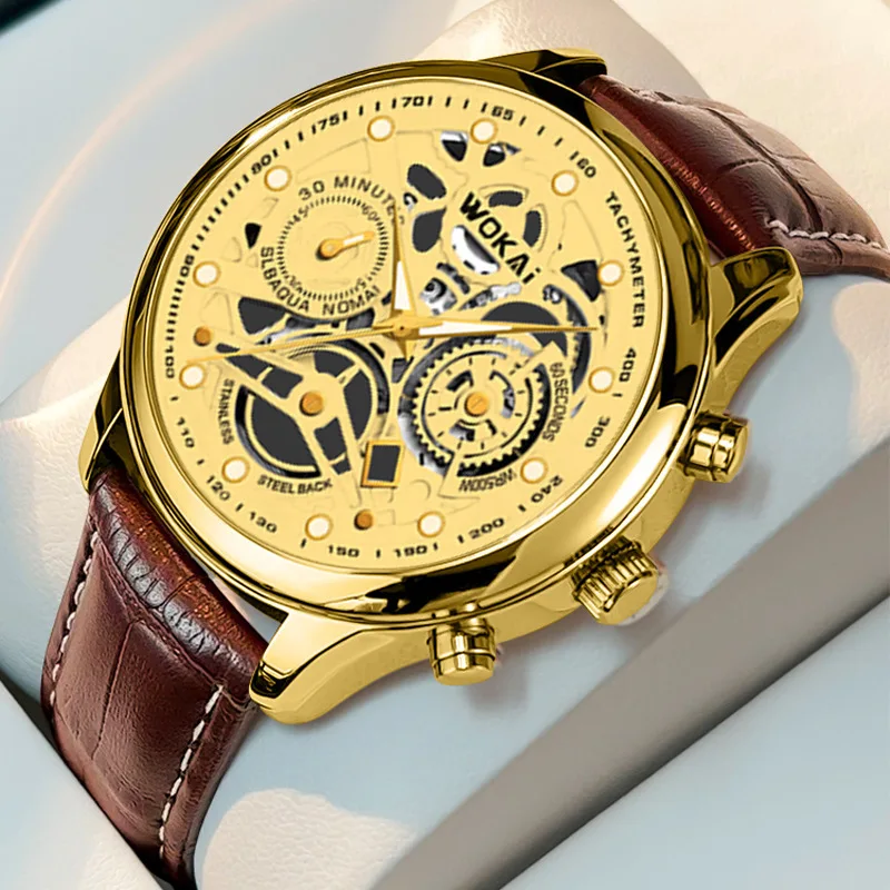 Business Watch Men Gold Watches Fashion Luxury Golden Skeleton Surface Quartz Wristwatches Men Relogios Masculinos Gift for Men