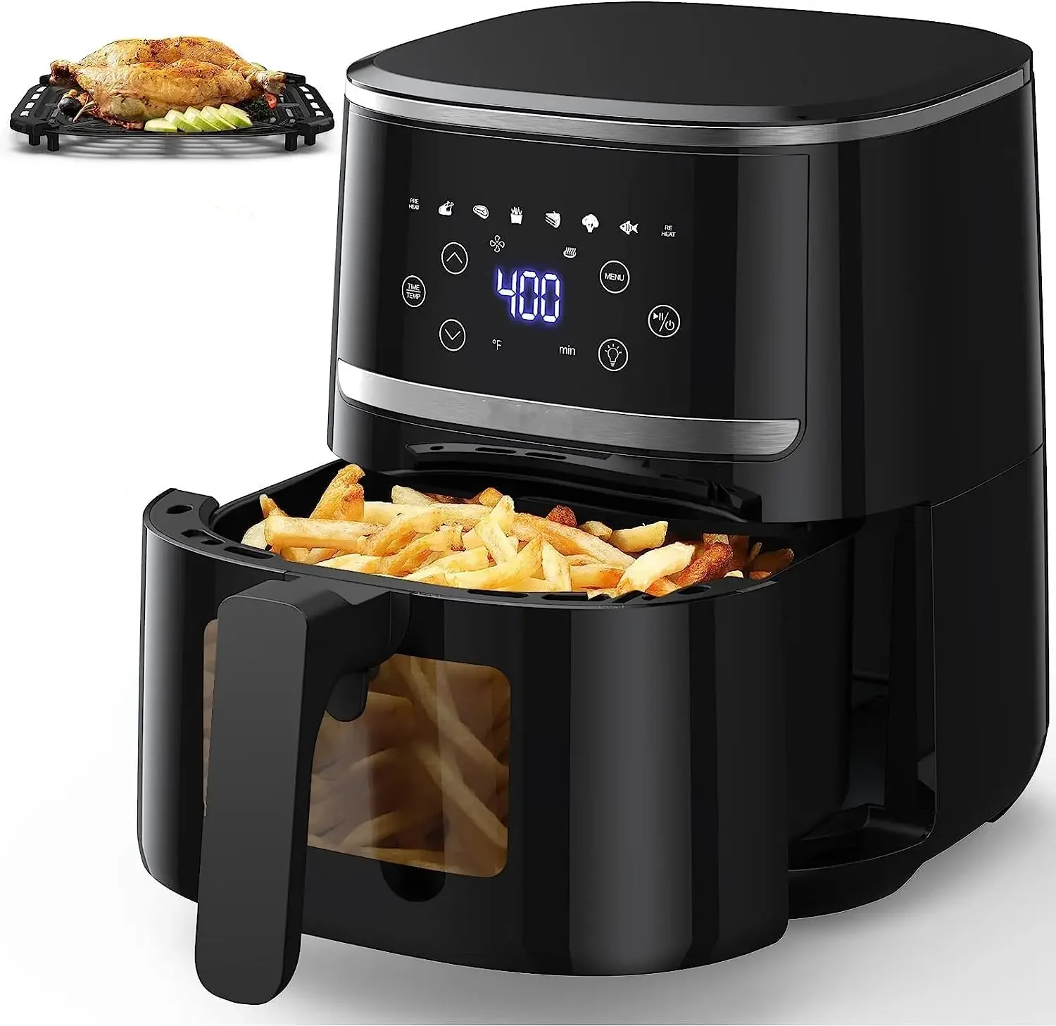 

Air Fryer Oven 5 Qt Large Oil Free Touch Screen 1500W Mini Oven Combo with 7 Accessories, One-Touch Digital Controls, No