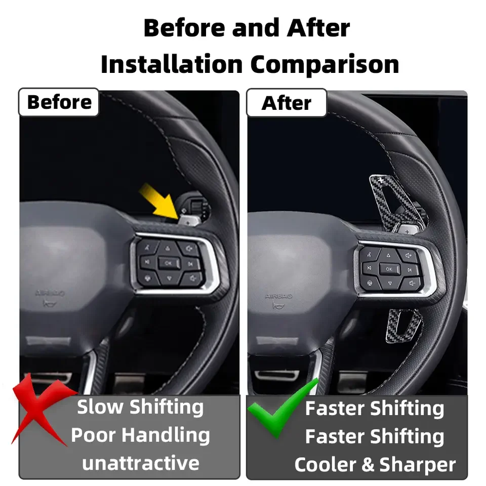 True Carbon Fiber Steering Wheel Paddle Retrofit for Ford Mustang