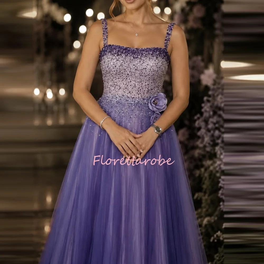 Customized Modern Style Women Tulle Beading Sequins A-Line Evening Dress Fashion Sleeveless Prom Dress