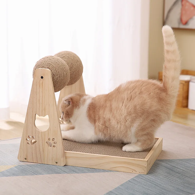 

Solid Wood Scratching Board Toy for Cat, Sisal Ball, Turntable, Grinding, Itching, 1 New