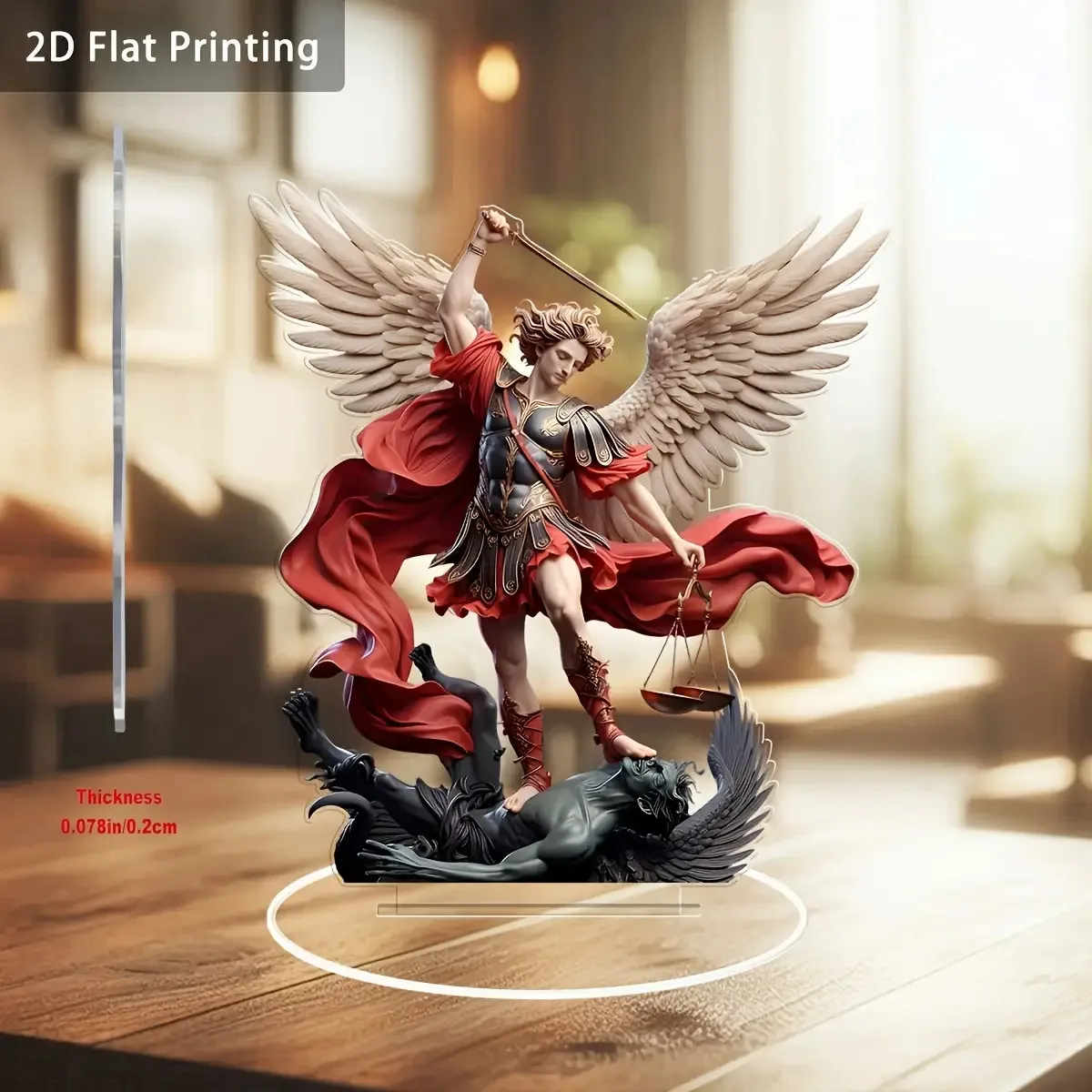 2D Flat, 2D Flat Classic Religious Acrylic Angel Statue, Multi-functional Desktop Decoration with Elegant Wings Guardian Figurin