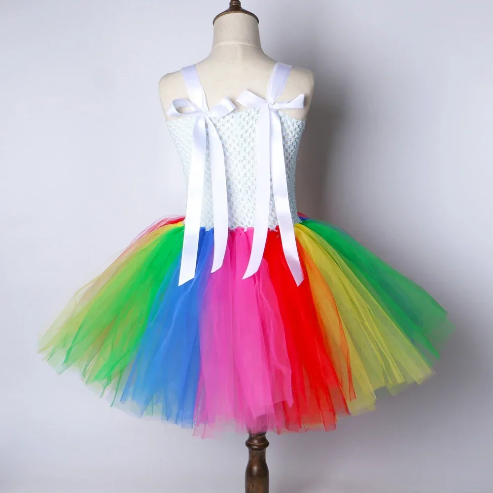 Rainbow Tutu Dress for Kids Girls Easter Carnival Party Costume Clothes Children Stage Perform Tulle Princess Dress Ball Gown