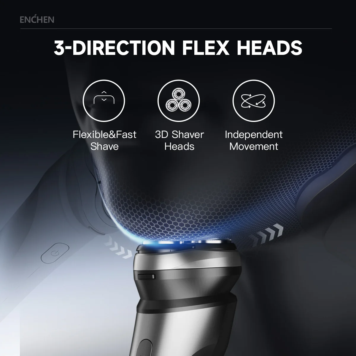 ENCHEN Electric Shaver Razor Beard Trimmer Rotary 3D Hair Shaver Professional Razor Waterproof Safety Lock Man - BlackStone Max