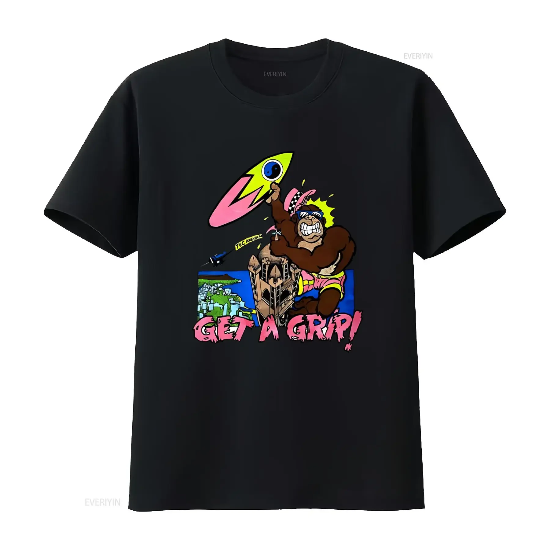 Футболка T C Town and Country Surf Designs Get a Grip для мужчин с ретро-принтом обезьяны, яркими цветами и эффектом винтажной стирки. Футболка T C Town and Country Surf Designs Get a Grip для мужчин с ретро-принтом обезьяны, яркими цветами и эффектом винтажной стирки.