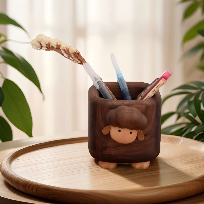 

Новый креативный черный орех, ручная работа, ягненка, офис, большая вместительная коробка для хранения, украшение для рабочего стола, украшение для дома, держатель для ручек