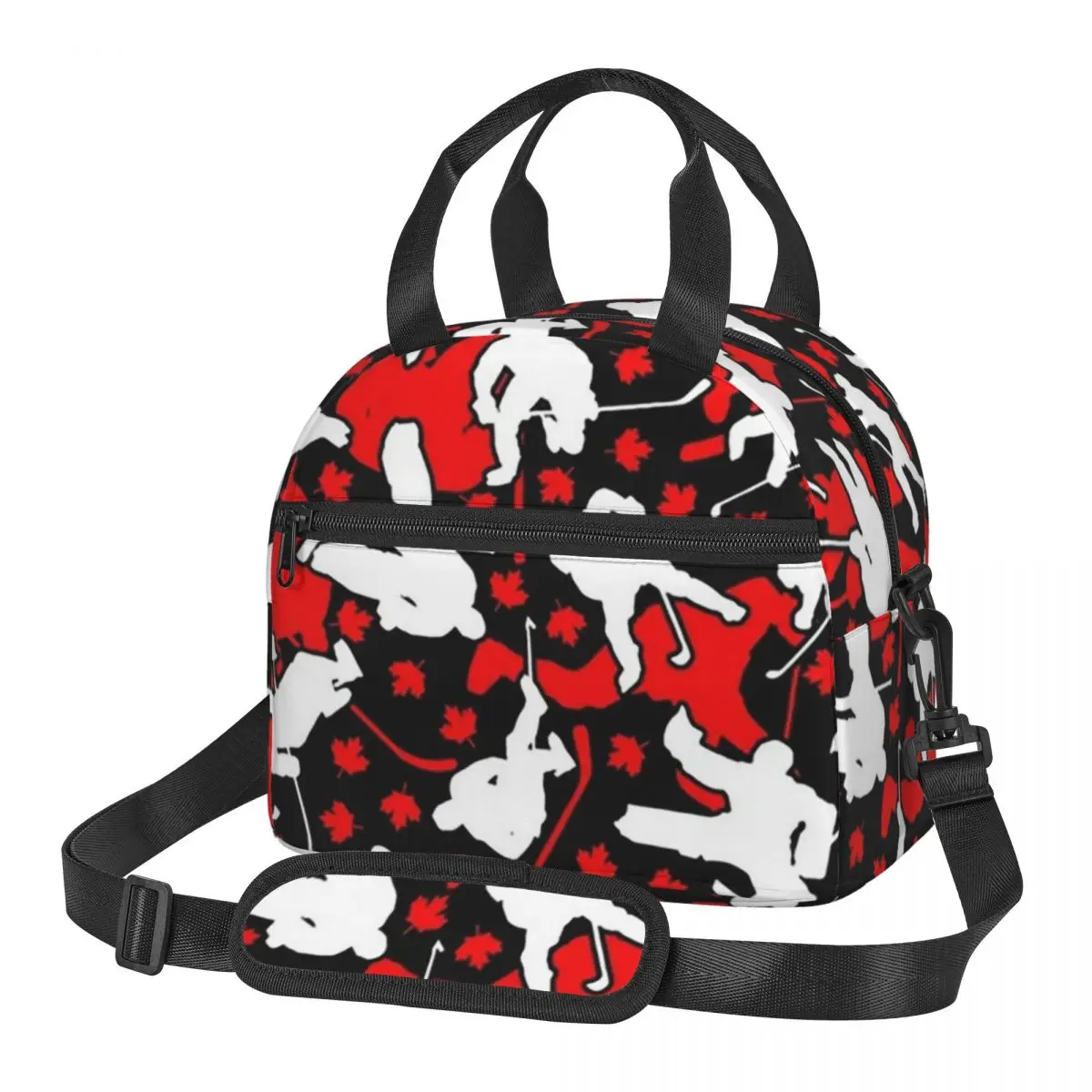 Ice Hockey Player Canada Flag Camo Camouflage Lunch Bags Bento Box Portable Lunch Tote Picnic Bags Thermal Bag for Woman Office