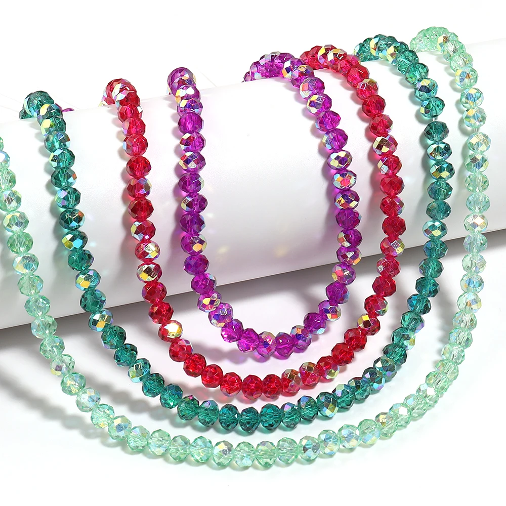 55-95 Stück/Lot 4/6/8mm AB Farbe Flache Runde Facettierte Kristallperlen Glas-Abstandshalter Lose Perlen für Schmuckherstellung DIY Armband Halskette – Detail 4