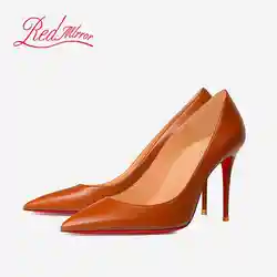 Brown matte Women's elegant high heel shoes Luxury Brand Pumps Red Shiny Bottom Pointed Toe Party Designer Prom Ladies shoes 44
