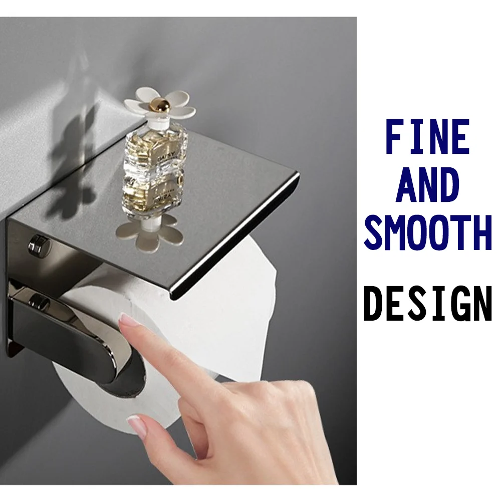 حامل ورق التواليت من الفولاذ المقاوم للصدأ مثبت على الحائط مع رف مناديل ورقية وحامل مناديل ورقية وتصميم منظم تخزين الحمام