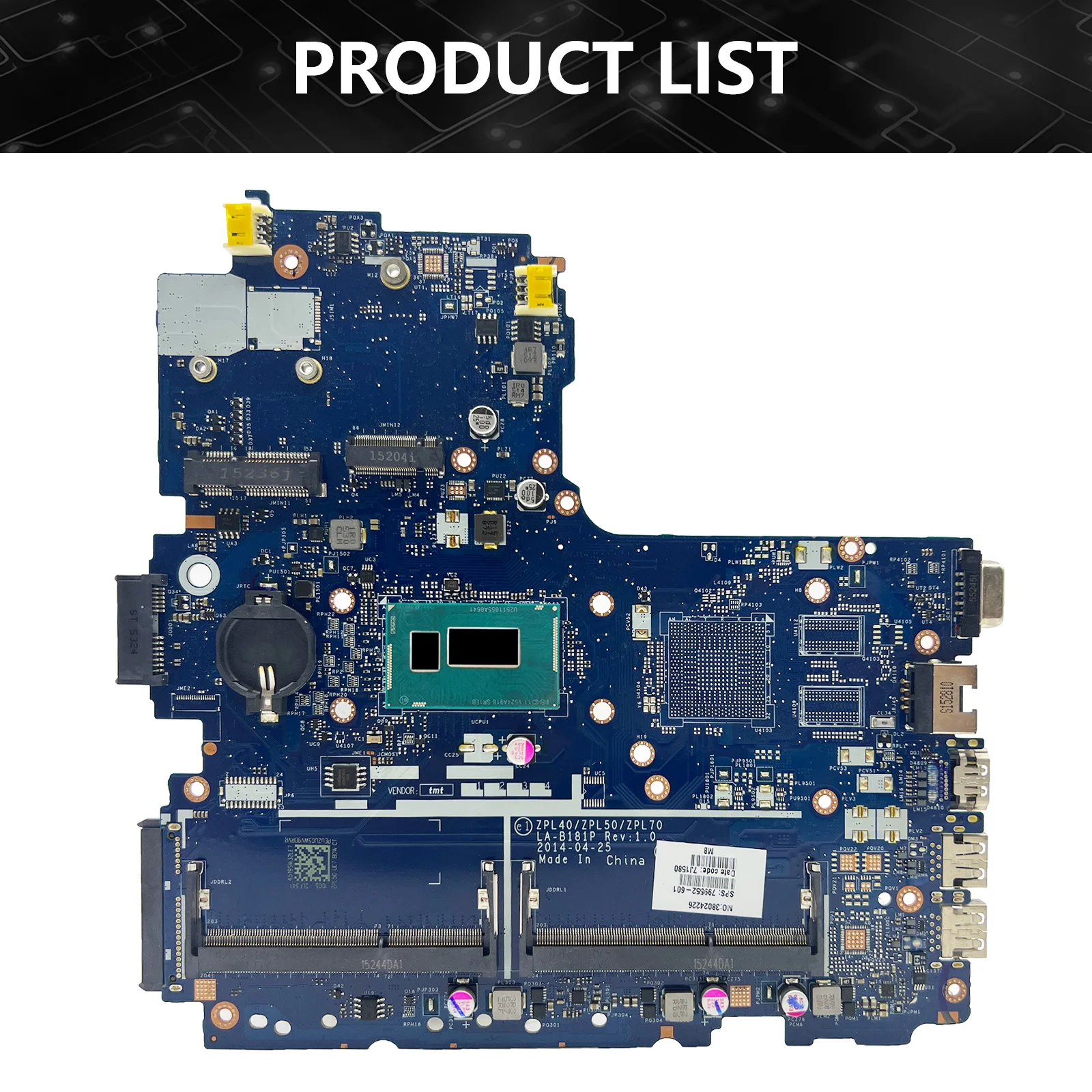 สําหรับ HP Probook 440 450 G2 เมนบอร์ด ZPL40/ZPL50/ZPL70 LA-B181P UMA I3 I5 4th/5th CPU 799552-601 เมนบอร์ดทดสอบ ProBook