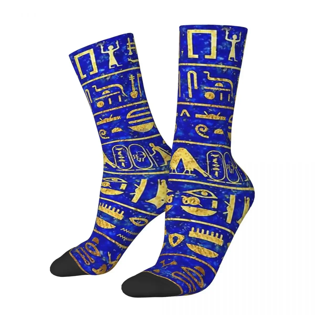 Blue Lapis And Gold Hieroglyphics Men's Socks Ancient Egypt Egyptian Unisex Harajuku Pattern Printed Crazy Crew Sock Gift