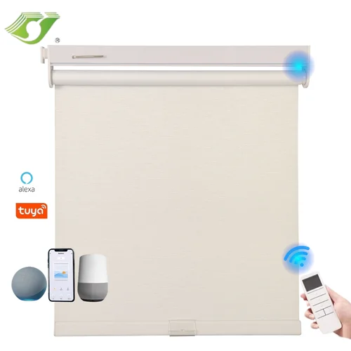 투야 구글 홈 스마트 컨트롤 세미 블랙아웃 방수 전동 롤러 블라인드, 펀칭 없음, 사무실 침실 홈 데코 