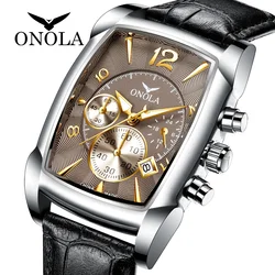 2023 Luxury Business Sports Stainless Steel Watch Leather Strap Waterproof ONOLA Watches Casual Calendar Quartz Male Wristwatc