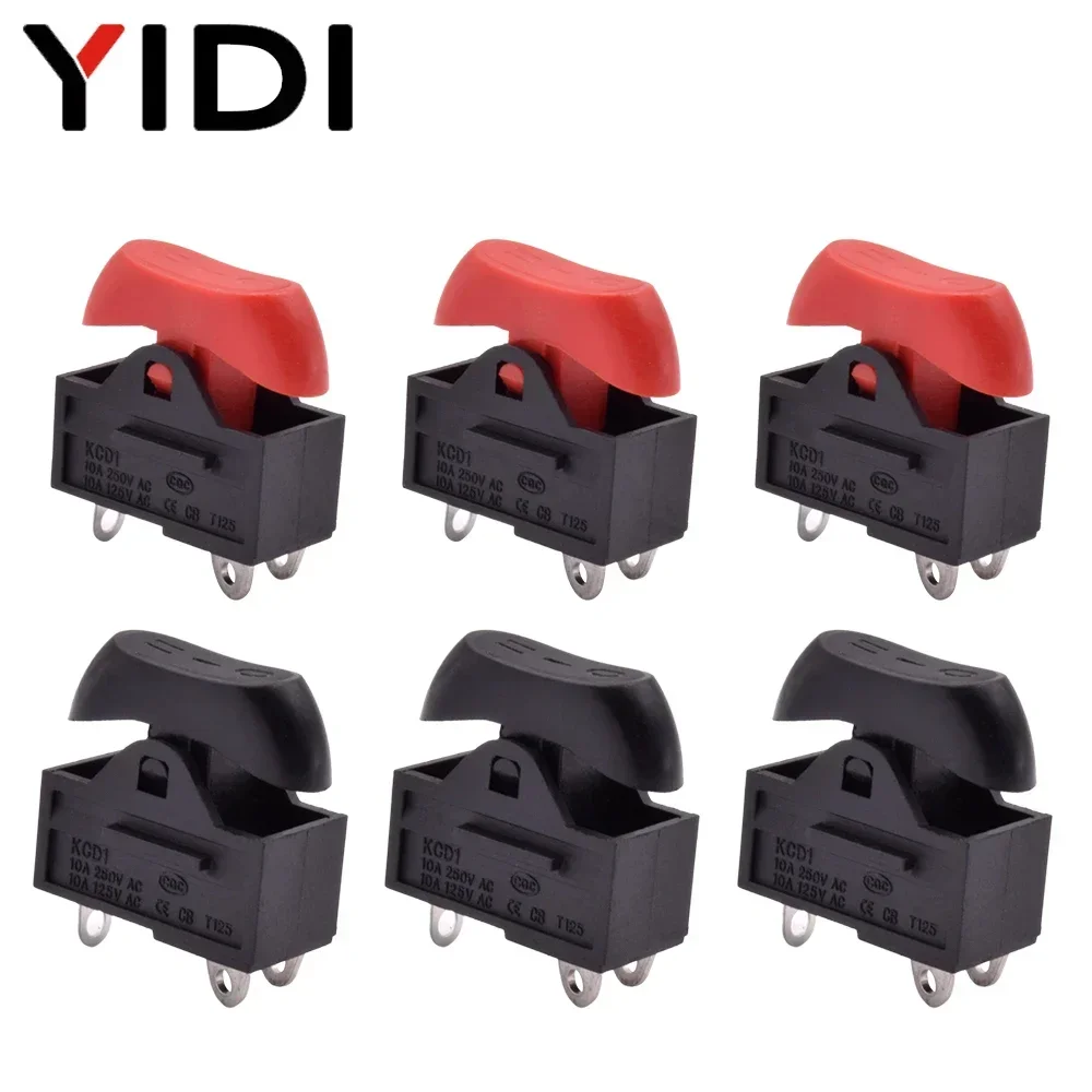 5/10pcs Push Button Rocker Switch Boat Hair Dryer Accessories Latching 3pin 3 Positon 10A 250VAC Power On Off Switch Red Black