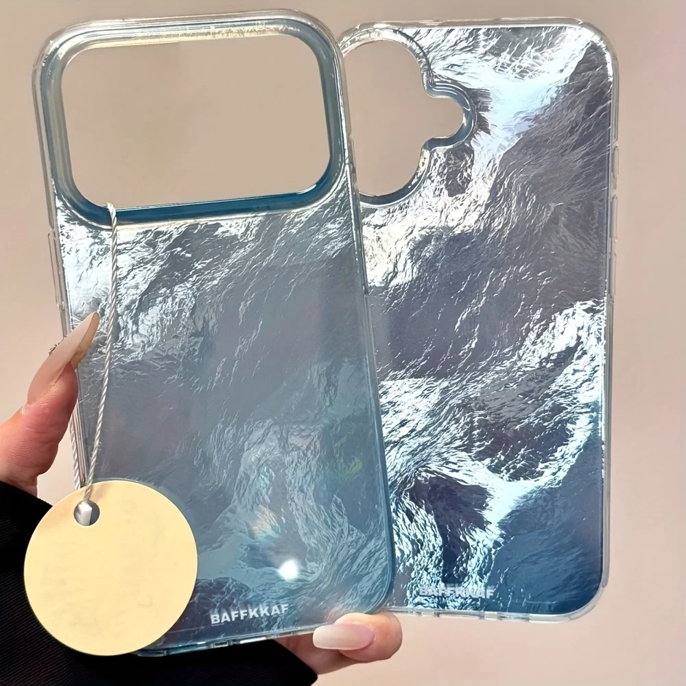Luxury Gradient Baby Blue Laser Glacial Pattern Case For iPhone 17 Pro Max 17 Pro 16 15 14 13 12 Pro Max Plus 11 Stylish Cover - náhled 3